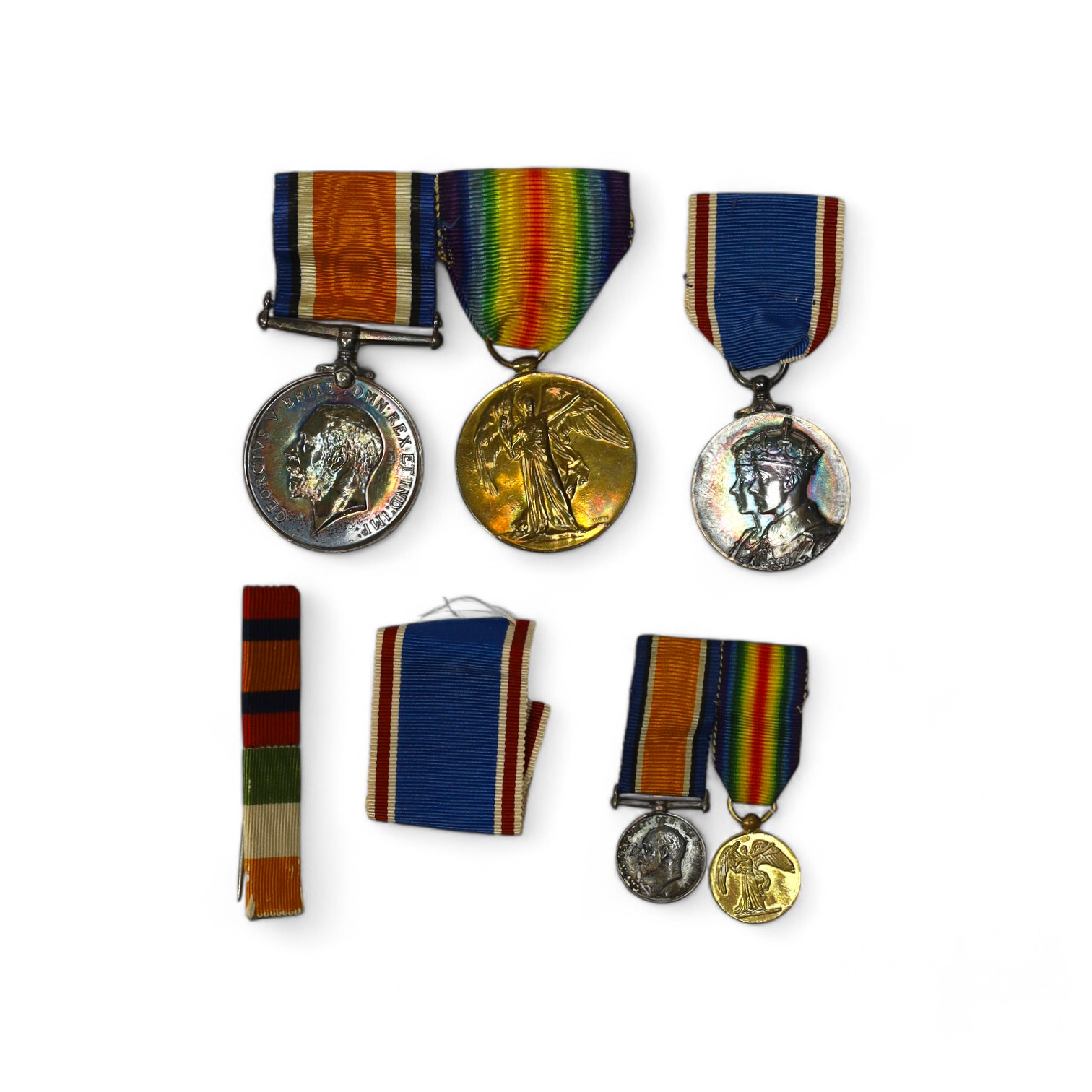 A WW1 pair oddly named for 'Maj Gen A.G.Dallas. Capt D.A.G.Dallas Jacob's Horse 1916-' with miniatures and a 1937 Coronation medal (5). Condition - fair